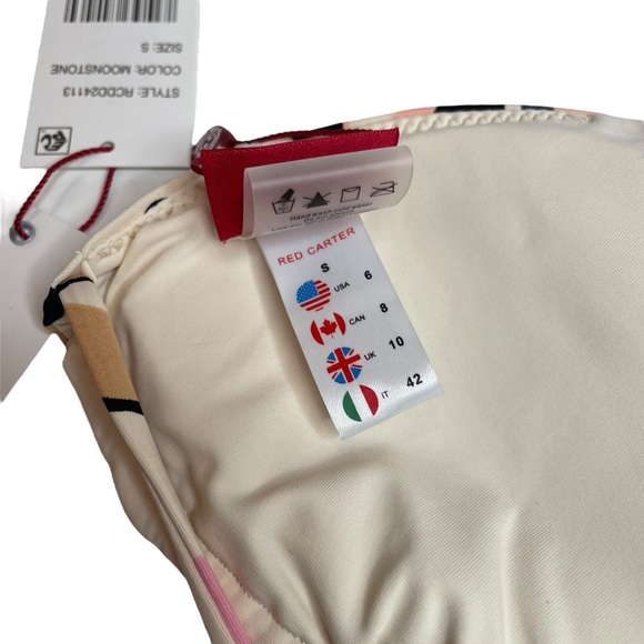 Red Carter Bikini Moonstone Triangle Top & Voyage Blue Tie Side Bottoms Small - Picture 6 of 11